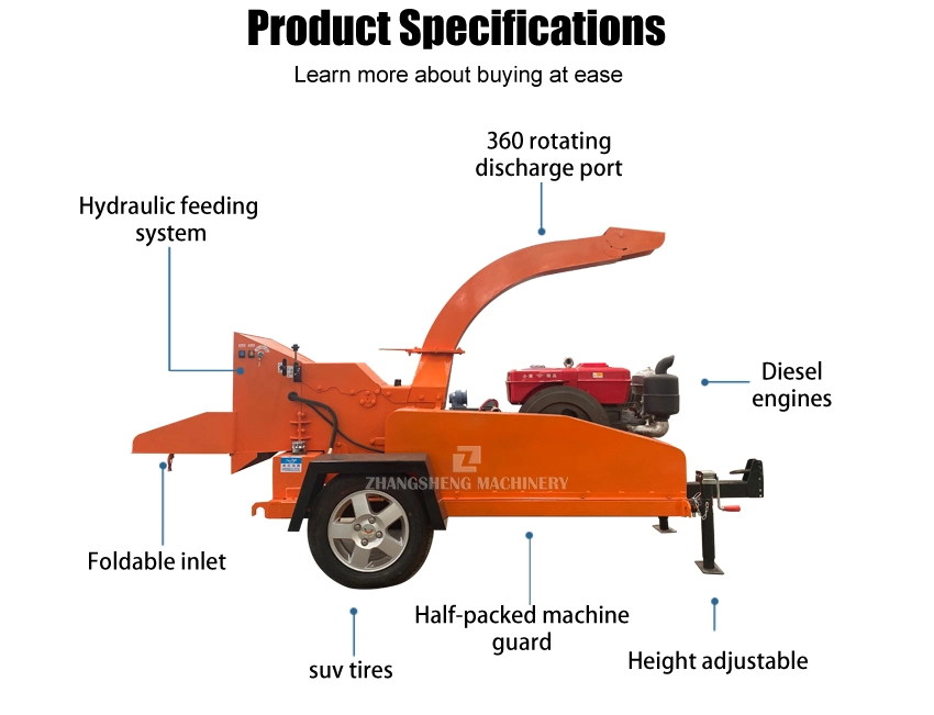 Factory Supply 6 Inch Diesel Heavy Duty Bamboo Tree Wood Chipper Shredder